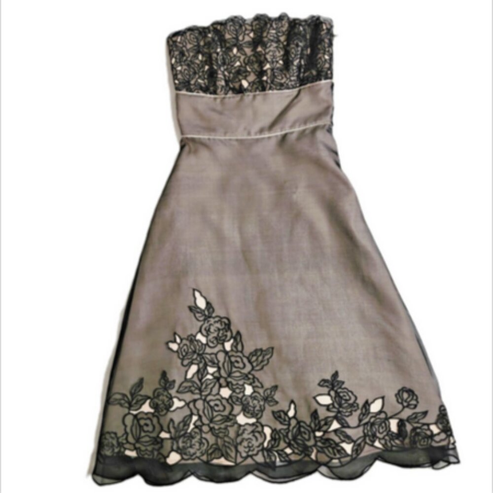 White House Black Market Silk Chiffon Strapless w/Floral Embroidery Detail 0